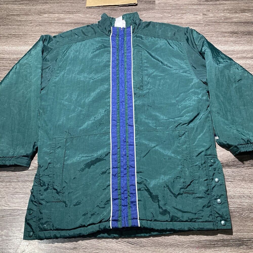 Vintage 90s Adidas Stadium Bench Puffer Jacket Mens XL Green Blue Padded Coat